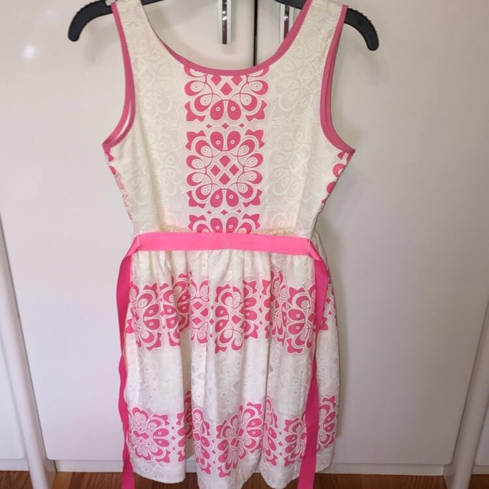 BLUSH GIRLS PINK AND WHITE PATTERNED DRESS (12)